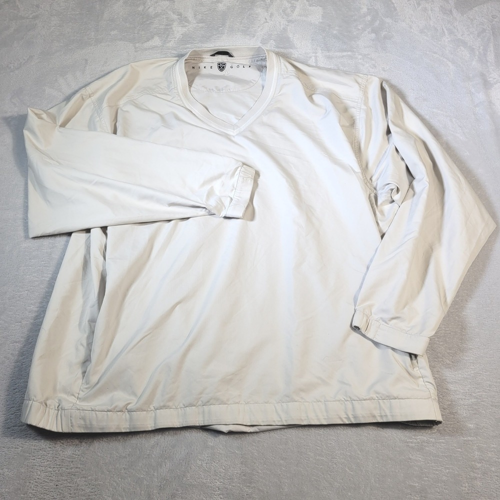 Nike Golf Windbreaker Mens XL Stone V-Neck Long Sleeve Lightweight Elastic